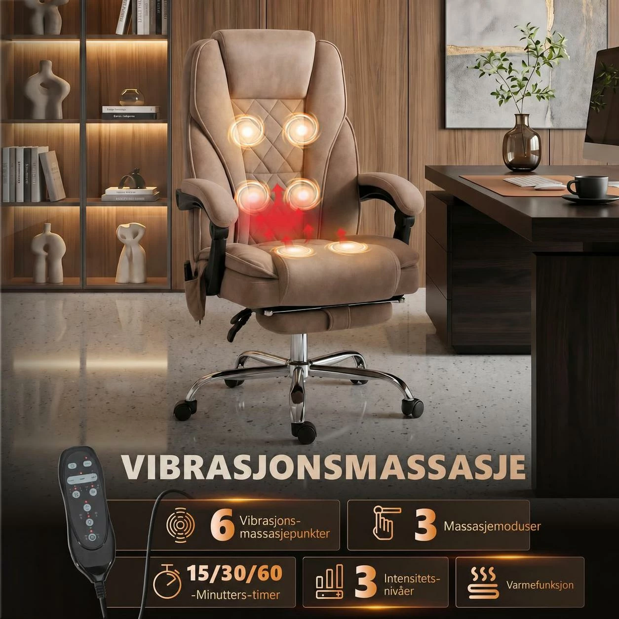 Ergonomisk Kontorstol Brun Med Massasje Og Fotstøtte Ergonomisk Kontorstol Brun Med Massasje Og Fotstøtte