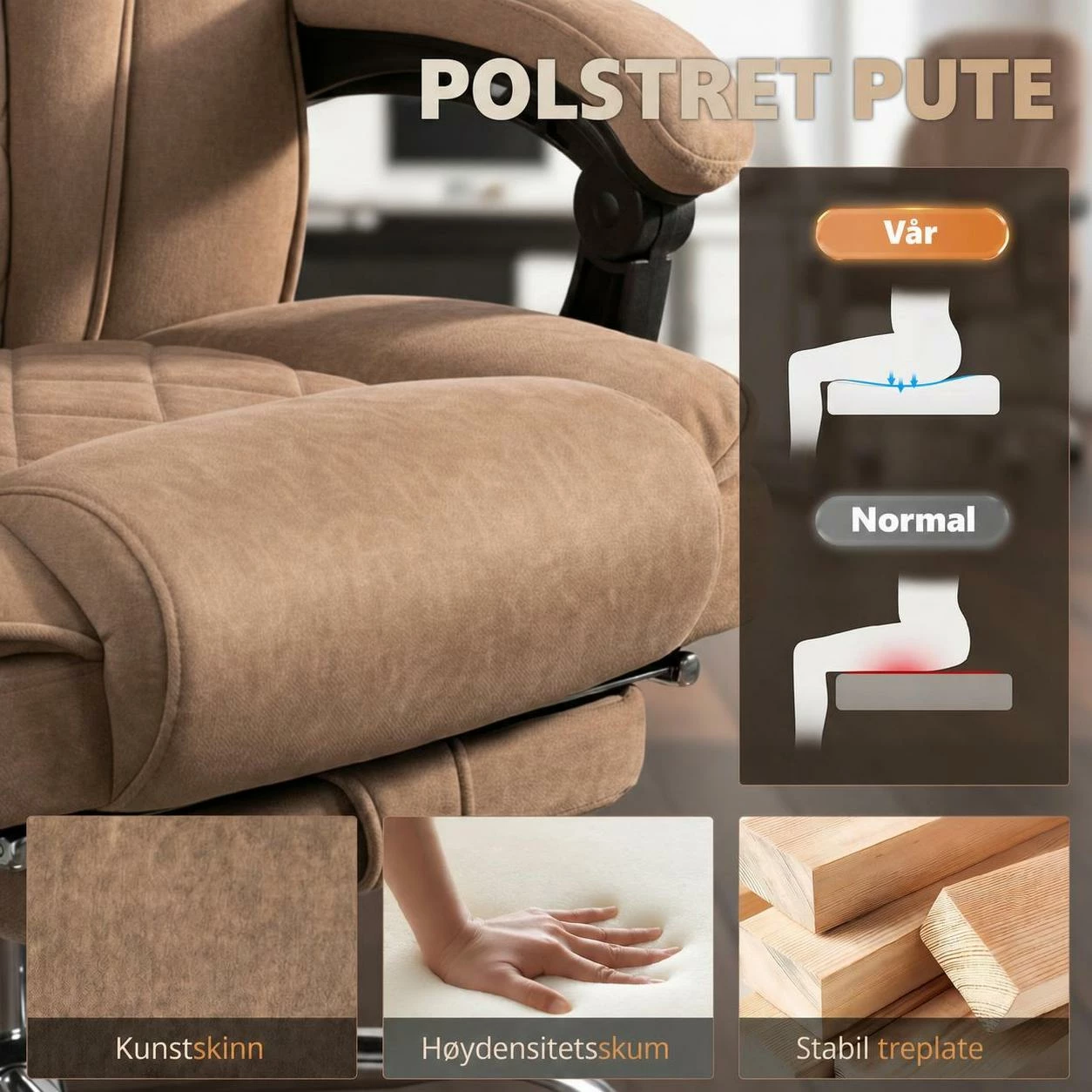 Ergonomisk Kontorstol Brun Med Massasje Og Fotstøtte Ergonomisk Kontorstol Brun Med Massasje Og Fotstøtte