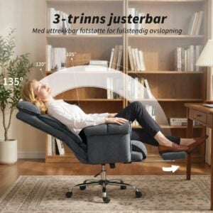 Kontorstol Mørkegrå 80 x 80 x 106–114 cm Stoff Med Fotstøtte Kontorstol Mørkegrå 80 x 80 x 106–114 cm Stoff Med Fotstøtte