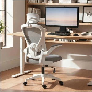 Ergonomisk Kontorstol Grå Med Oppfellbare Armlener Og Justerbar Korsryggstøtte Ergonomisk Kontorstol Grå Med Oppfellbare Armlener Og Justerbar Korsryggstøtte