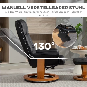 Dreibar Lenestol Med Fotskammel Svart Kunstlær 150 kg Tre