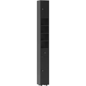 Smal Baderomsskap Svart 180 cm Med Åpne Hyller Smal Baderomsskap Svart 180 cm Med Åpne Hyller