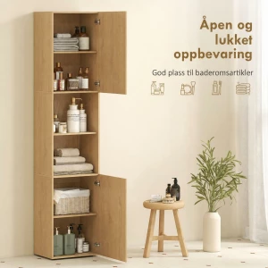 Tårn baderomsskap med 2 åpne hyller og eikedekor – 40 x 31 x 182 cm AS Tårn baderomsskap med 2 åpne hyller og eikedekor – 40 x 31 x 182 cm AS