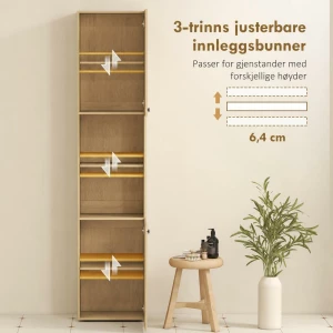 Tårn baderomsskap med 2 åpne hyller og eikedekor – 40 x 31 x 182 cm AS Tårn baderomsskap med 2 åpne hyller og eikedekor – 40 x 31 x 182 cm AS