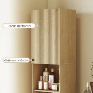 Tårn baderomsskap med 2 åpne hyller og eikedekor – 40 x 31 x 182 cm AS Tårn baderomsskap med 2 åpne hyller og eikedekor – 40 x 31 x 182 cm AS