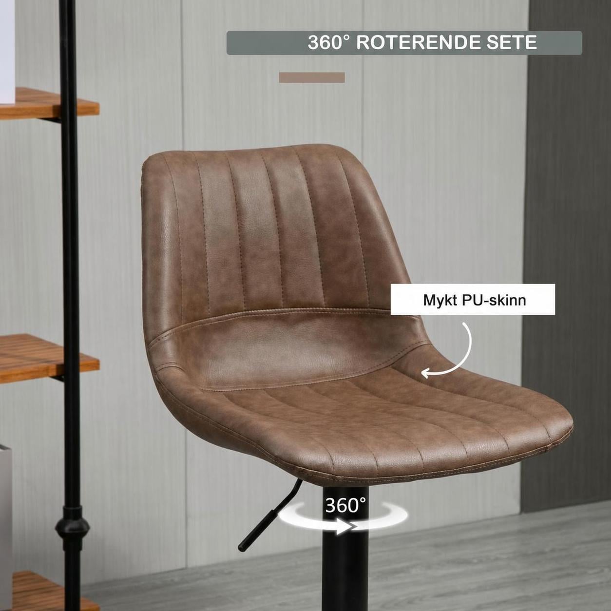 2x Barstol vintage brunt skinn med fotstøtte, justerbar høyde, 43 x 49,5 x 111 cm 2x Barstol vintage brunt skinn med fotstøtte, justerbar høyde, 43 x 49,5 x 111 cm