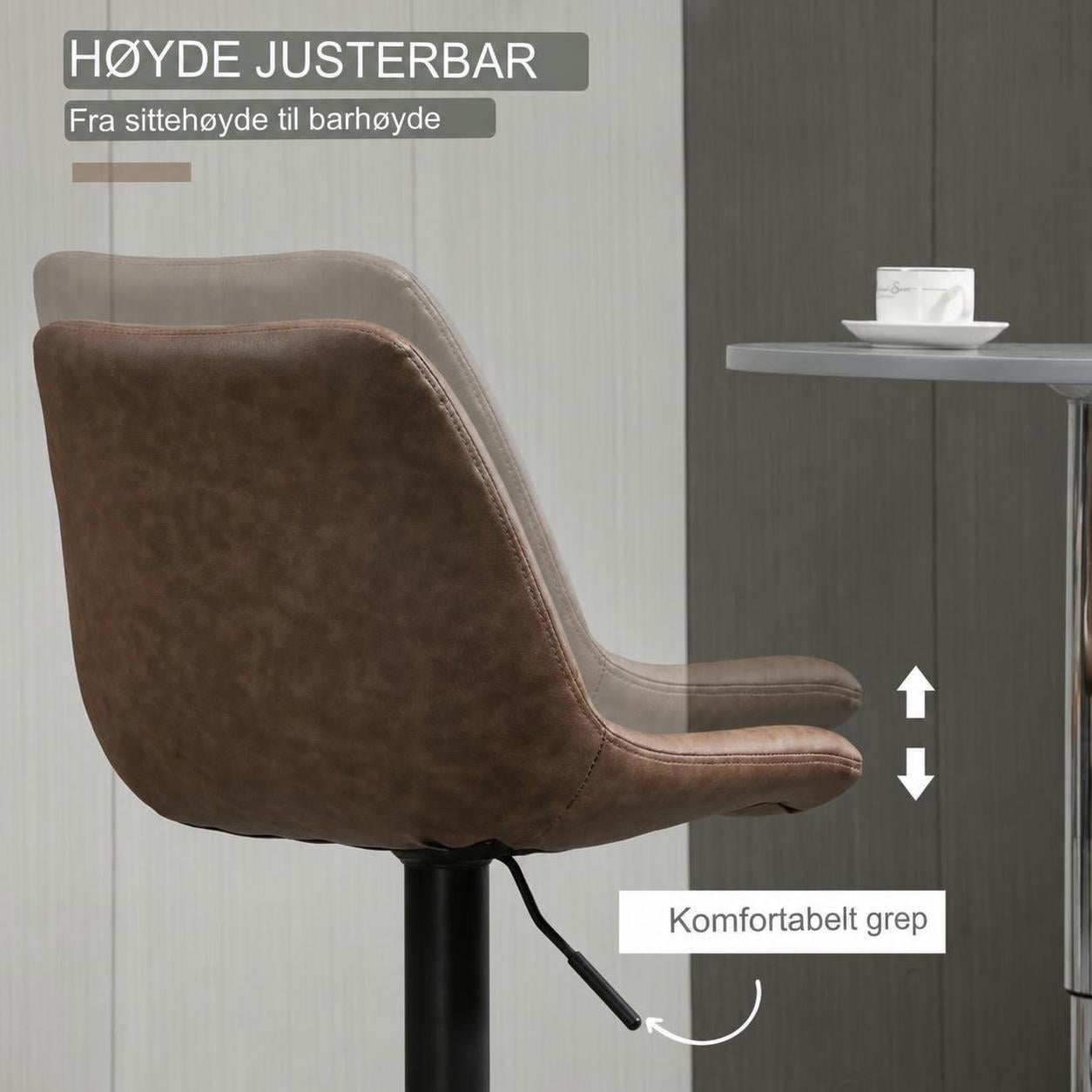 2x Barstol vintage brunt skinn med fotstøtte, justerbar høyde, 43 x 49,5 x 111 cm 2x Barstol vintage brunt skinn med fotstøtte, justerbar høyde, 43 x 49,5 x 111 cm