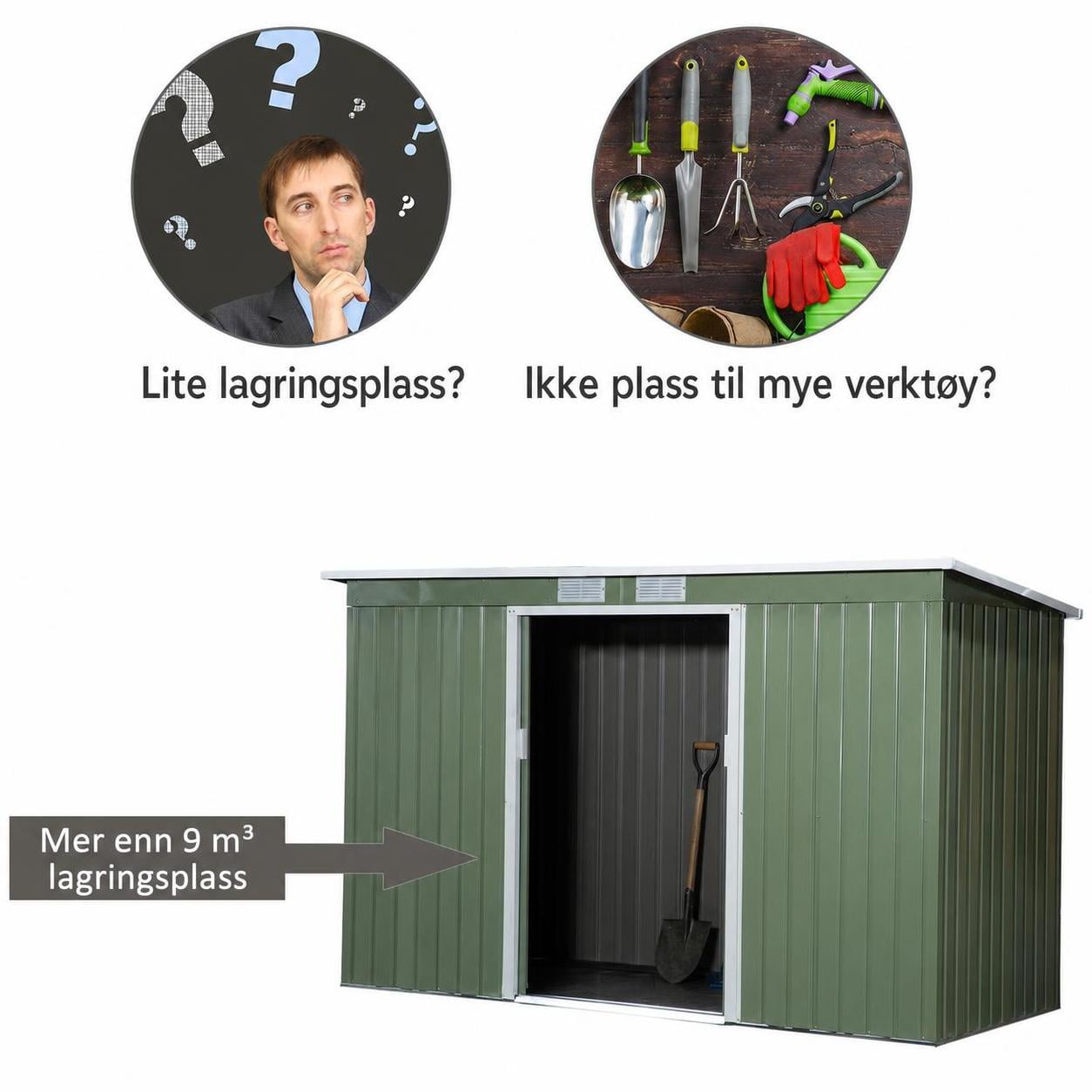 Redskapsbod med Skyvedør 280 x 130 x 172 cm Metall Lysegrønn Redskapsbod med Skyvedør 280 x 130 x 172 cm Metall Lysegrønn
