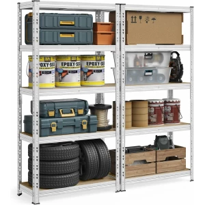 Lagerhyller 2-pakning 180 × 90 × 40 cm – 5 justerbare hyller, maks 875 kg per reol Lagerhyller 2-pakning 180 × 90 × 40 cm – 5 justerbare hyller, maks 875 kg per reol