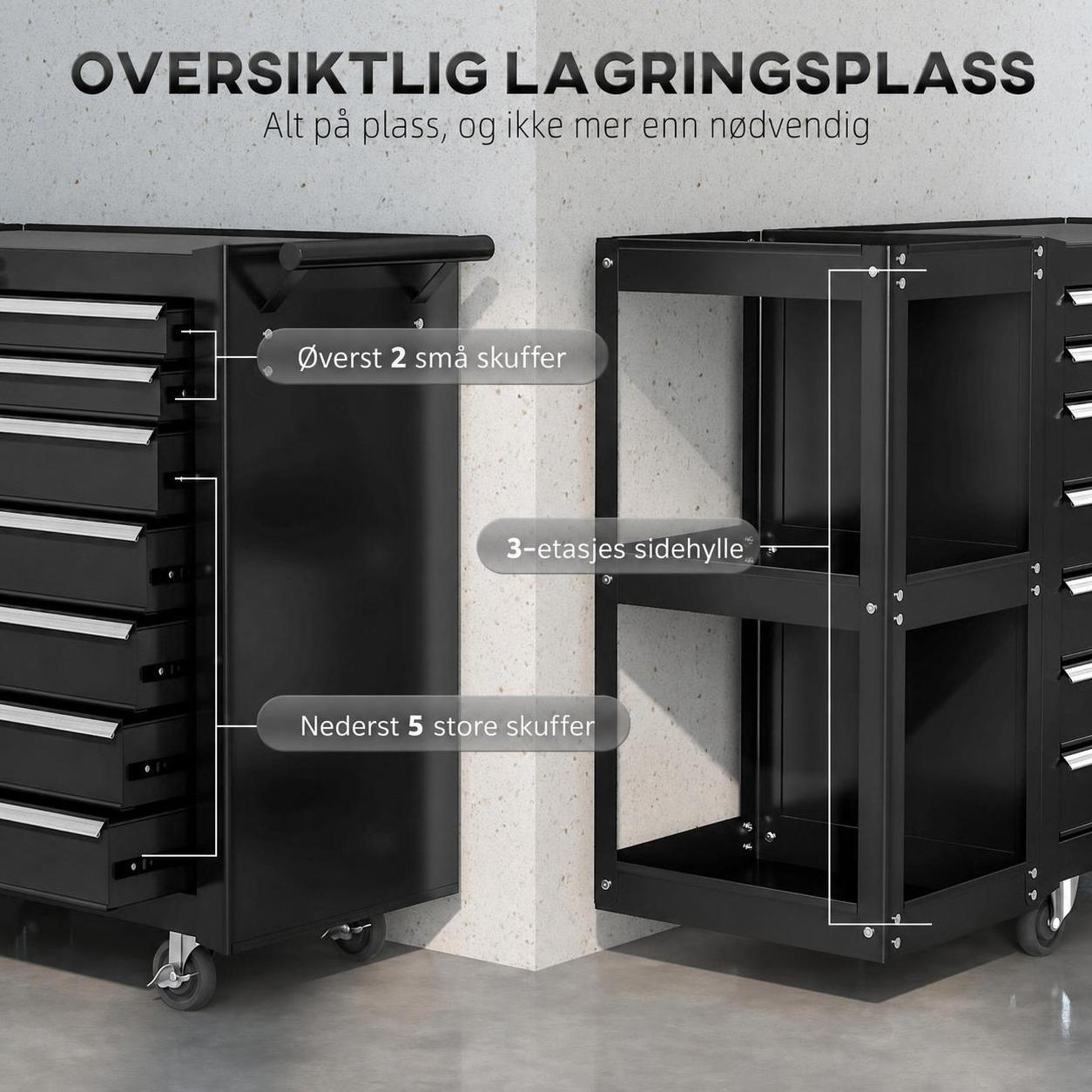 Verktøyvogn Med 7 Skuffer, 3 Hyller Metall Svart 96 X 33,5 X 75 Cm Verktøyvogn Med 7 Skuffer, 3 Hyller Metall Svart 96 X 33,5 X 75 Cm