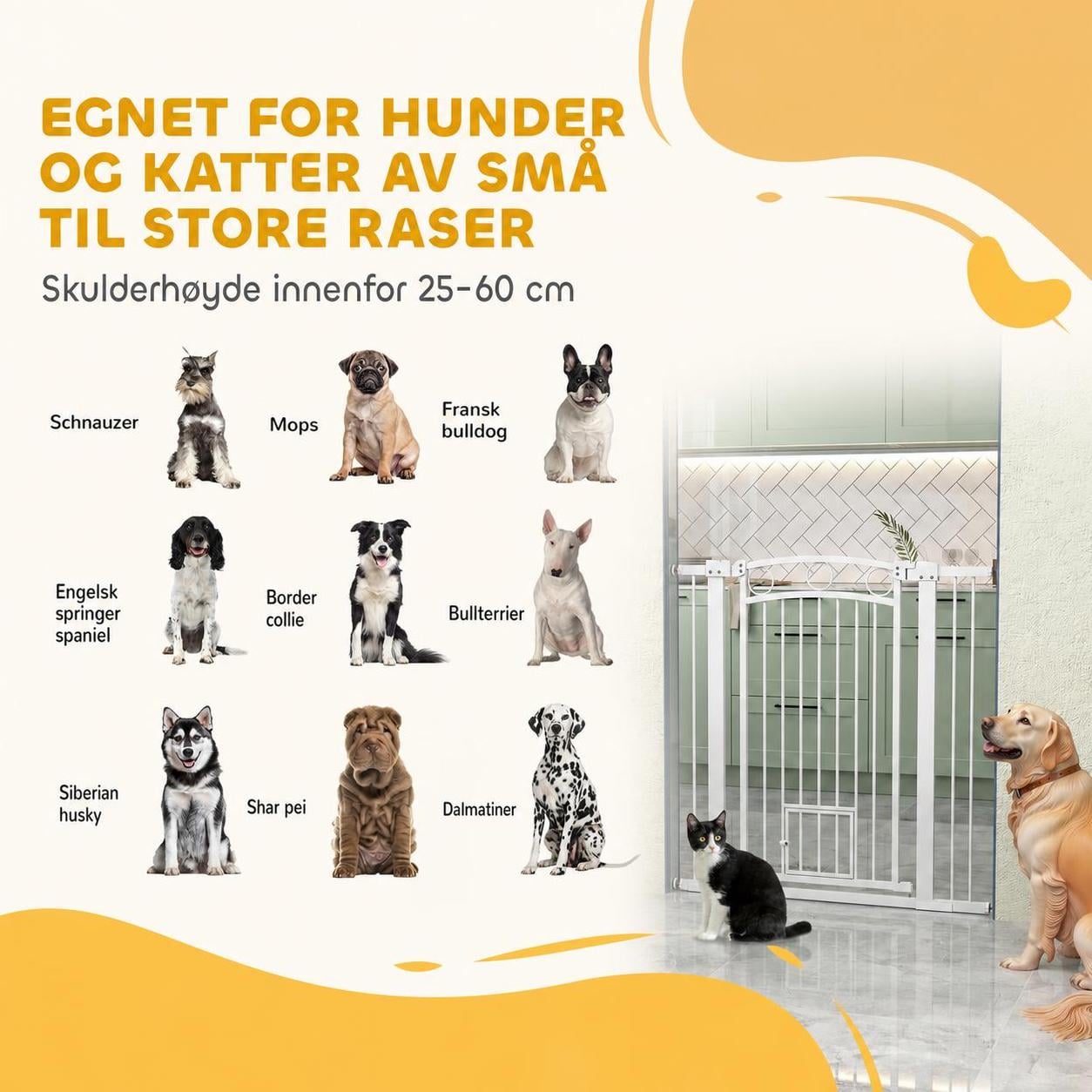 Justerbar hundegrind med katteluke, bredde 76–104 cm, hvit AS Justerbar hundegrind med katteluke, bredde 76–104 cm, hvit AS