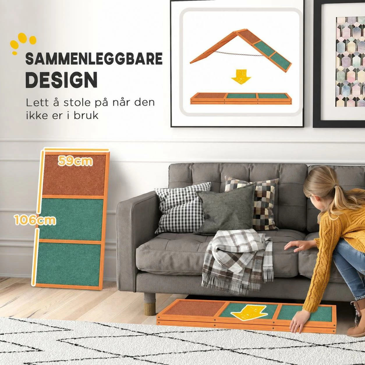 Sammenleggbar hunderampe 173 × 59 × 66 cm – justerbar høyde, sklisikker overflate AS Sammenleggbar hunderampe 173 × 59 × 66 cm – justerbar høyde, sklisikker overflate AS