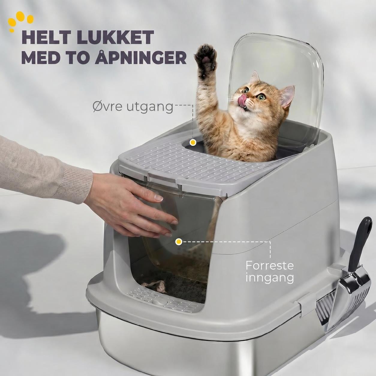 Lukket Kattedo Lysgrå Rustfritt Stål Med Spade Lukket Kattedo Lysgrå Rustfritt Stål Med Spade