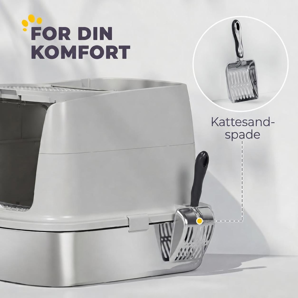 Lukket Kattedo Lysgrå Rustfritt Stål Med Spade Lukket Kattedo Lysgrå Rustfritt Stål Med Spade