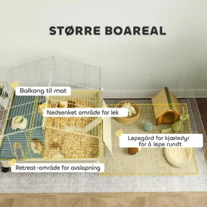 Smådyrbur med hjul, balkong, rampe & fortråg – komplett liten dyrehage sort metall AS Smådyrbur med hjul, balkong, rampe & fortråg – komplett liten dyrehage sort metall AS