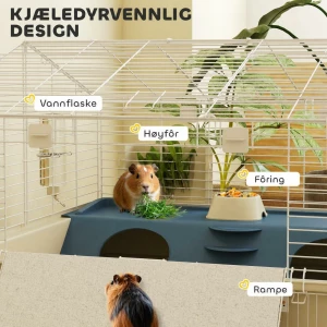 Smådyrbur med hjul, balkong, rampe & fortråg – komplett liten dyrehage sort metall AS Smådyrbur med hjul, balkong, rampe & fortråg – komplett liten dyrehage sort metall AS