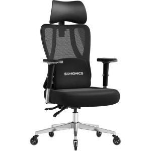Ergonomisk kontorstol med hodestøtte og korsryggstøtte – 4D-armlener, justerbar rygg, svart Ergonomisk kontorstol med hodestøtte og korsryggstøtte – 4D-armlener, justerbar rygg, svart
