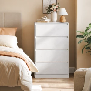 Kommode med 4 skuffer 60 × 40 × 97,4 cm – moderne oppbevaringskommode, hvit Kommode med 4 skuffer 60 × 40 × 97,4 cm – moderne oppbevaringskommode, hvit