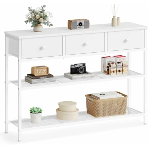 Konsollbord med 3 skuffer og 2 hyller – smalt entrébord 98,8 × 30 × 78,7 cm, hvit Konsollbord med 3 skuffer og 2 hyller – smalt entrébord 98,8 × 30 × 78,7 cm, hvit