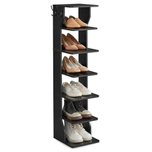 Smal Skohylle med 6 Nivåer og Kroker – 30 × 26,4 × 110,4 cm Sort Smal Skohylle med 6 Nivåer og Kroker – 30 × 26,4 × 110,4 cm Sort