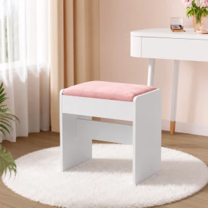 Sminkekrakk til sminkebord med fløyelssete – polstret krakk hvit/rosa 45 × 28,6 × 45 cm  