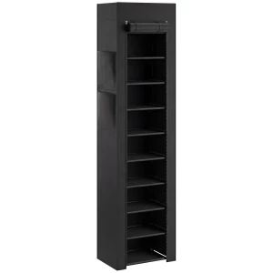 Smalt Skostativ for opptil 20 Par med 10 Hyller og Stofftrekk – Svart, 175 cm Smalt Skostativ for opptil 20 Par med 10 Hyller og Stofftrekk – Svart, 175 cm