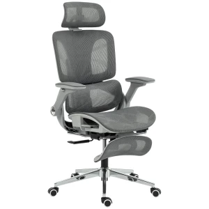 Ergonomisk Kontorstol med Justerbar Korsryggstøtte, 4D-Armlener, Fotstøtte og 135° Lenefunksjon – Grå Mesh Ergonomisk Kontorstol med Justerbar Korsryggstøtte, 4D-Armlener, Fotstøtte og 135° Lenefunksjon – Grå Mesh