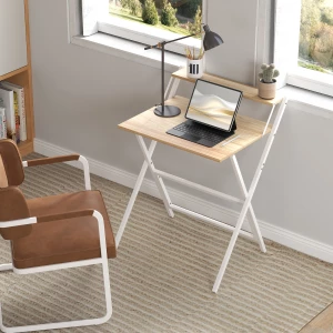 Sammenleggbart Skrivebord med Skjermstativ og Stålramme – Natur/Hvit, 70 cm Sammenleggbart Skrivebord med Skjermstativ og Stålramme – Natur/Hvit, 70 cm