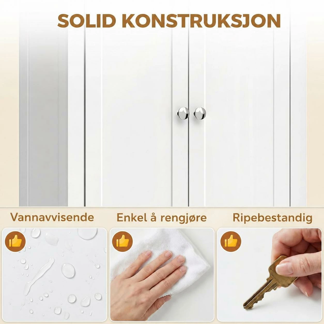 Høyt Baderomsskap med Doble Dører, Justerbare Hyller og Veltesikring – Hvit, 170 cm Høyt Baderomsskap med Doble Dører, Justerbare Hyller og Veltesikring – Hvit, 170 cm
