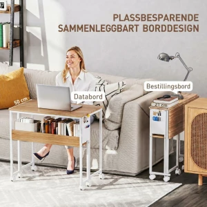 Sammenleggbart Skrivebord med Åpen Hylle, Sidelomme og Hjul – Natur/Hvit, 80 cm Sammenleggbart Skrivebord med Åpen Hylle, Sidelomme og Hjul – Natur/Hvit, 80 cm