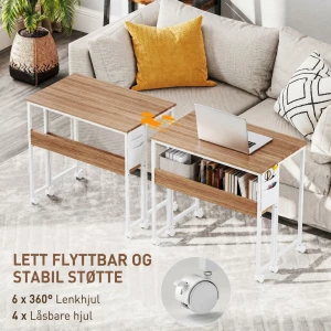 Sammenleggbart Skrivebord med Åpen Hylle, Sidelomme og Hjul – Natur/Hvit, 80 cm Sammenleggbart Skrivebord med Åpen Hylle, Sidelomme og Hjul – Natur/Hvit, 80 cm