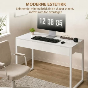 Skrivebord med 2 Skuffer og Høyglanset Bordplate – Hvit, 100 x 50 cm Skrivebord med 2 Skuffer og Høyglanset Bordplate – Hvit, 100 x 50 cm
