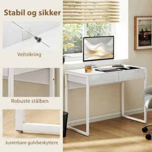 Skrivebord med 2 Skuffer og Høyglanset Bordplate – Hvit, 100 x 50 cm Skrivebord med 2 Skuffer og Høyglanset Bordplate – Hvit, 100 x 50 cm