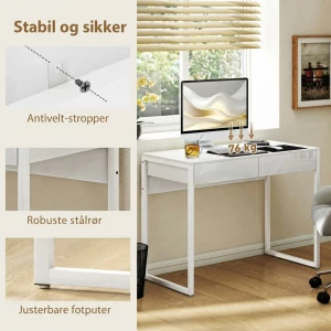 Skrivebord med 2 Skuffer og Høyglanset Bordplate – Hvit, 100 x 50 cm Skrivebord med 2 Skuffer og Høyglanset Bordplate – Hvit, 100 x 50 cm