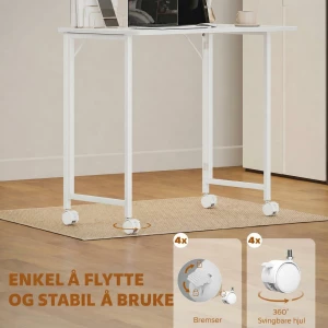 Sammenleggbart Skrivebord med Låsbare Hjul og Enhetsspor – Hvit/Trelook, 80 cm Sammenleggbart Skrivebord med Låsbare Hjul og Enhetsspor – Hvit/Trelook, 80 cm
