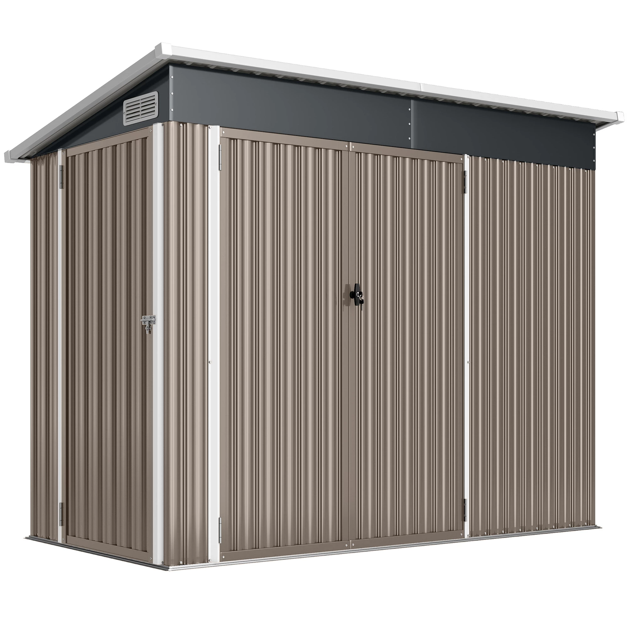 Låsbart Redskapsskur 2,68 m² med 3 Dører og Ventilasjon – Lysegrå, Galvanisert Stål Låsbart Redskapsskur 2,68 m² med 3 Dører og Ventilasjon – Lysegrå, Galvanisert Stål