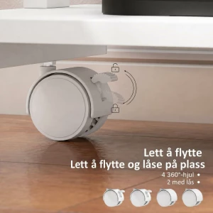 Rullbart Skrivebord med Skuff, Hyller og Låsbare Hjul – Hvit, 56 cm Rullbart Skrivebord med Skuff, Hyller og Låsbare Hjul – Hvit, 56 cm