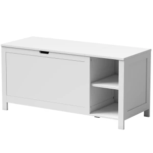 Skobenk med Sitteplass, Vippeoppbevaring og Justerbar Hylle – Hvit, 100 cm Skobenk med Sitteplass, Vippeoppbevaring og Justerbar Hylle – Hvit, 100 cm