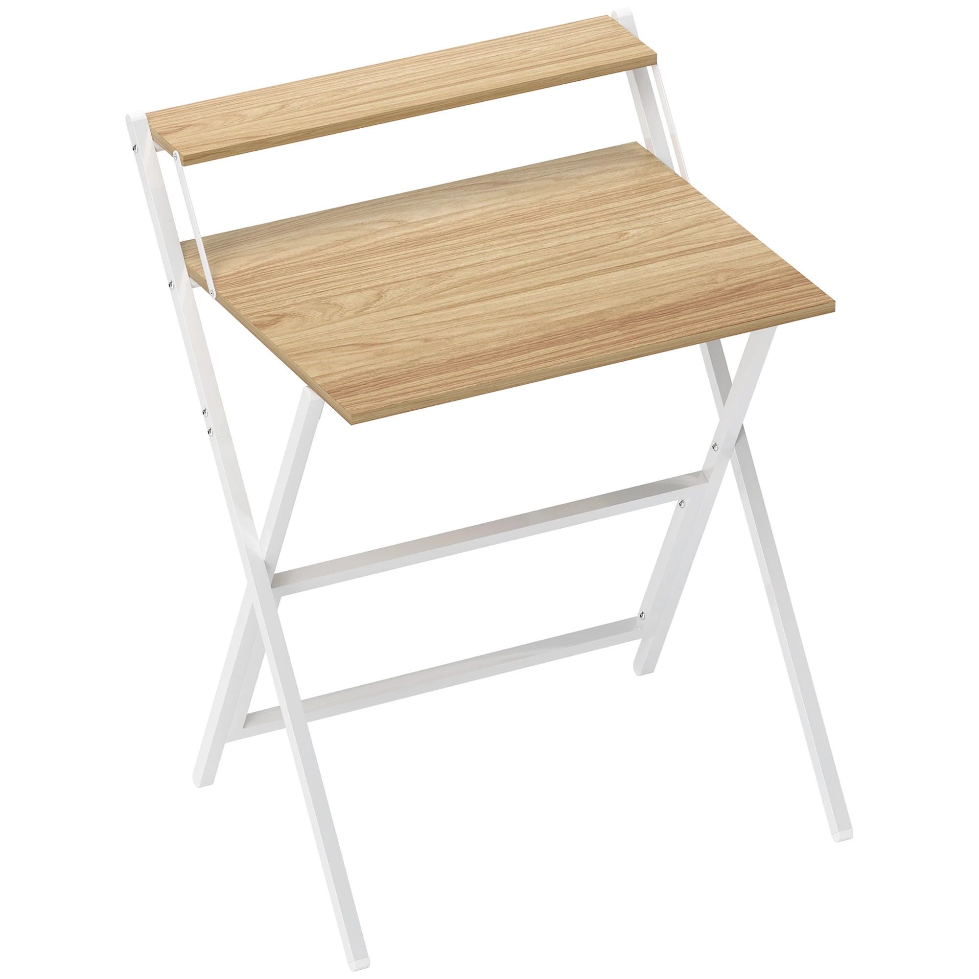 Sammenleggbart Skrivebord med Skjermstativ og Stålramme – Natur/Hvit, 70 cm Sammenleggbart Skrivebord med Skjermstativ og Stålramme – Natur/Hvit, 70 cm