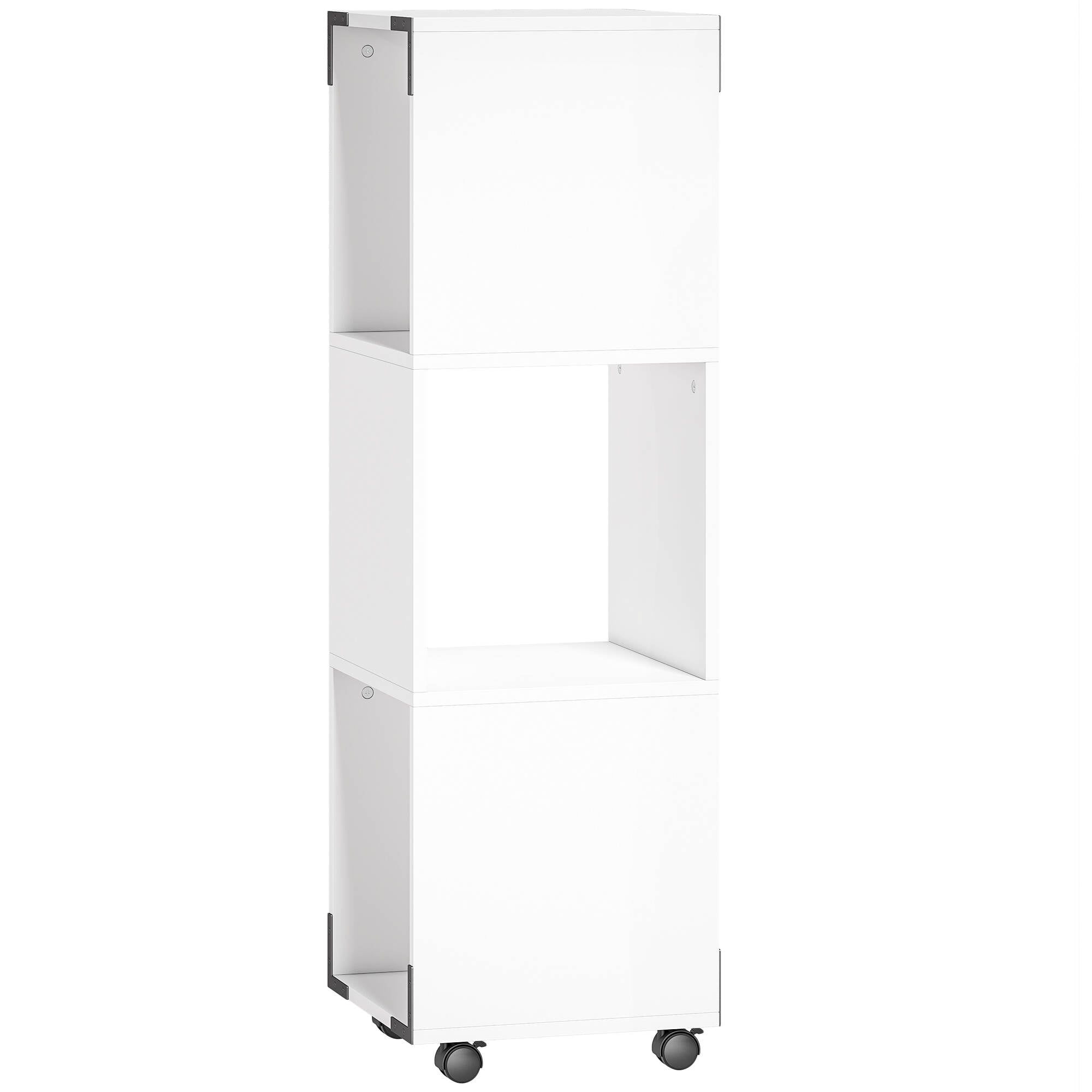 Mobil Rullecontainer med 3 Åpne Rom og Låsbare Hjul – Hvit, 111 cm