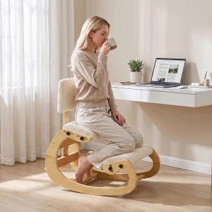 Ergonomisk Kniestol Med Ryggstøtte Kremhvit Stoff Ergonomisk Kniestol Med Ryggstøtte Kremhvit Stoff