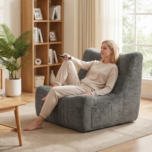 Gulvstol med Sommerfugldesign, Høydensitetsskum og 2 Sidelommer – Kastanjegrå Chenille Gulvstol med Sommerfugldesign, Høydensitetsskum og 2 Sidelommer – Kastanjegrå Chenille