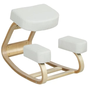 Ergonomisk Knestol med Polstret Sete og Knestøtte – Hvit/Bjørketre, Maks 120 kg Ergonomisk Knestol med Polstret Sete og Knestøtte – Hvit/Bjørketre, Maks 120 kg
