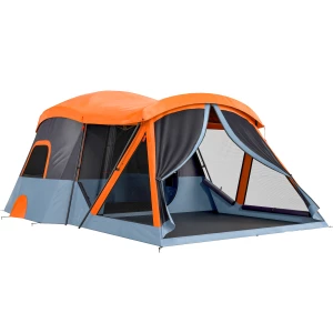 Familietelt for 4 Personer med Soverom, Oppholdsrom og Takvinduer – Oransje/Blå, 530 x 380 x 220 cm Familietelt for 4 Personer med Soverom, Oppholdsrom og Takvinduer – Oransje/Blå, 530 x 380 x 220 cm