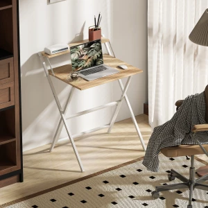 Sammenleggbart Skrivebord med Skjermstativ og Stålramme – Natur/Hvit, 70 cm Sammenleggbart Skrivebord med Skjermstativ og Stålramme – Natur/Hvit, 70 cm
