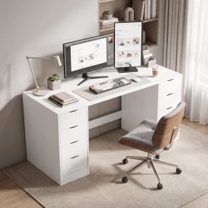 Skrivebord med 8 Skuffer og Stor Arbeidsflate – Hvit, 140 x 53 cm Skrivebord med 8 Skuffer og Stor Arbeidsflate – Hvit, 140 x 53 cm