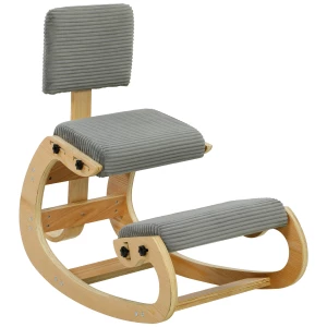 Ergonomisk Knestol med Ryggstøtte, Gyngefunksjon og Tykk Polstring – Mørkegrå/Naturtre Kordfløyel Ergonomisk Knestol med Ryggstøtte, Gyngefunksjon og Tykk Polstring – Mørkegrå/Naturtre Kordfløyel