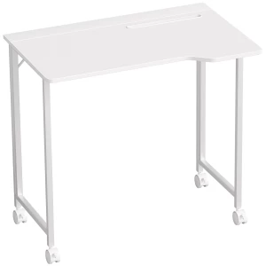 Sammenleggbart Skrivebord med Låsbare Hjul og Enhetsspor – Hvit/Trelook, 80 cm Sammenleggbart Skrivebord med Låsbare Hjul og Enhetsspor – Hvit/Trelook, 80 cm