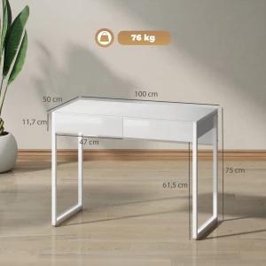 Skrivebord med 2 Skuffer og Høyglanset Bordplate – Hvit, 100 x 50 cm Skrivebord med 2 Skuffer og Høyglanset Bordplate – Hvit, 100 x 50 cm