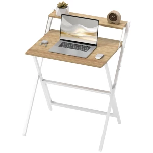 Sammenleggbart Skrivebord med Skjermstativ og Stålramme – Natur/Hvit, 70 cm Sammenleggbart Skrivebord med Skjermstativ og Stålramme – Natur/Hvit, 70 cm